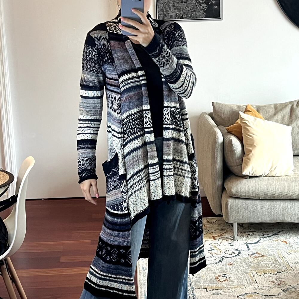 Free People Women's Fair Isle Waterfall Duster Cardigan Sweater Size S